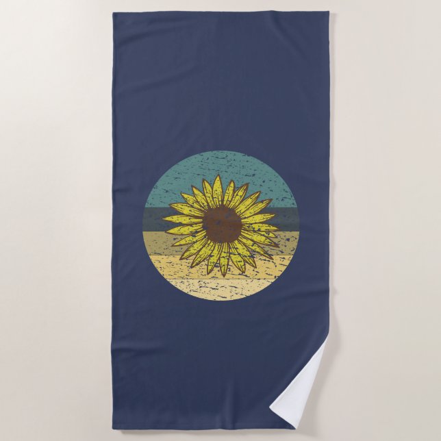 Retro Sunflower  Beach Towel (Front)