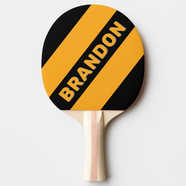 Retro Sunflower Buzz Three Bold Stripes with Name Ping Pong Paddle (Front)