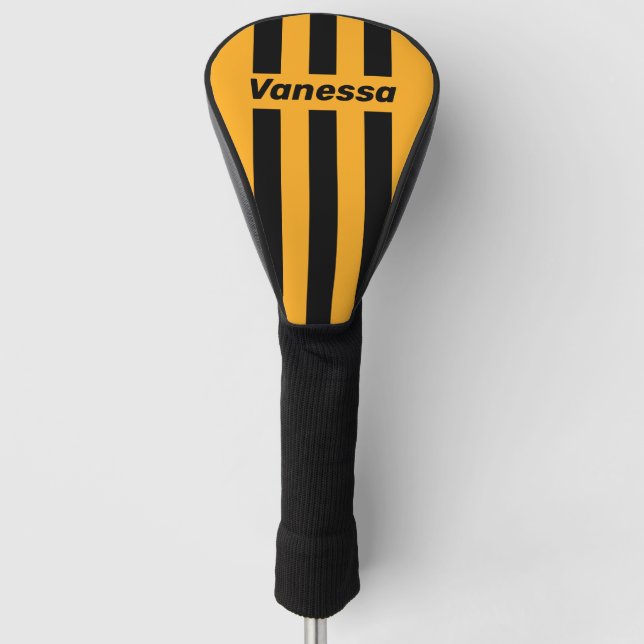 Retro Sunflower Buzz Three Pin Stripes with Name Golf Head Cover (Front)