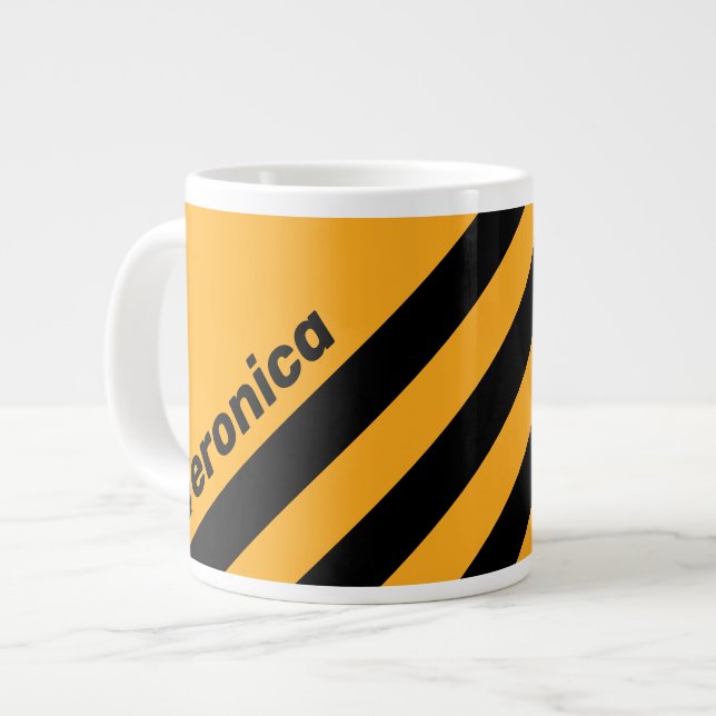 Retro Sunflower Buzz Three Stripes with Name Large Coffee Mug (Front Left)