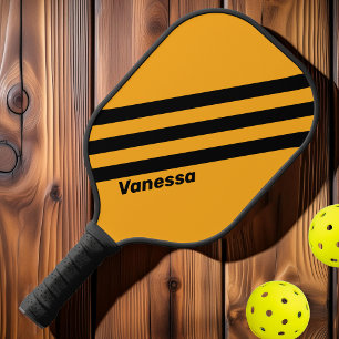 Retro Sunflower Buzz Three Stripes with Name Pickleball Paddle