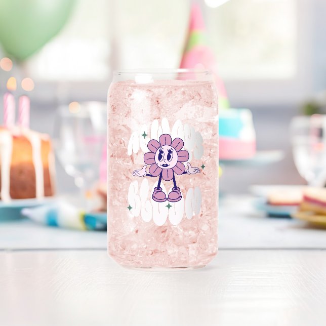 Retro Sunflower Cartoon Quote Pink Can Glass (Insitu (Birthday))