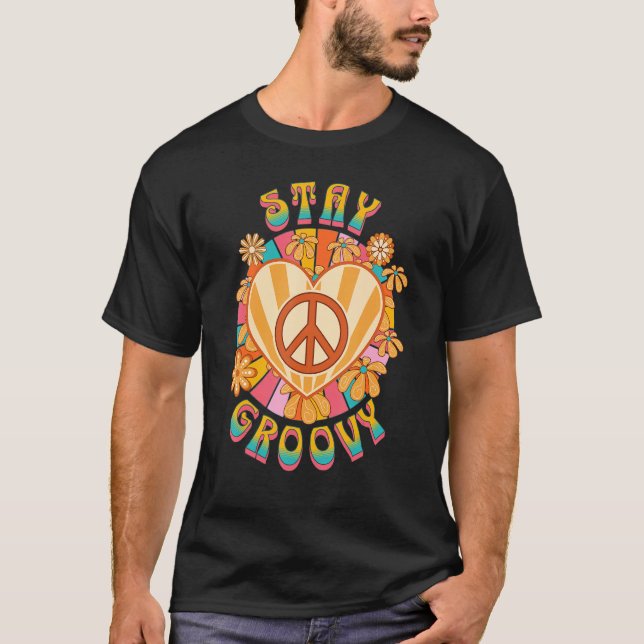 Retro Sunflower Hippie Stay Groovy Positive Mind H T-Shirt (Front)