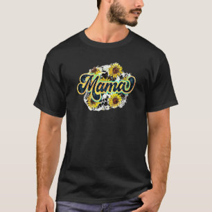 Retro Sunflower Mama Cow Print Western Country Mam T-Shirt