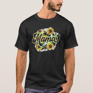 Retro Sunflower Mama Cow Print Western Country Mam T-Shirt