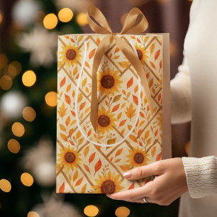 Retro Sunflower & Rustic Farmhouse Watercolor Medium Gift Bag