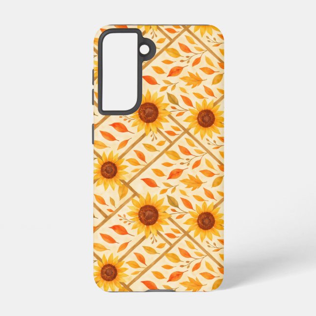 Retro Sunflower & Rustic Farmhouse Watercolor  Samsung Galaxy S21 Case (Back)