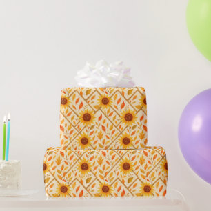 Retro Sunflower & Rustic Farmhouse Watercolor Wrapping Paper