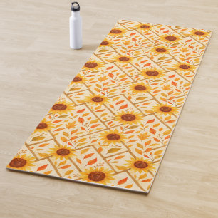 Retro Sunflower & Rustic Farmhouse Watercolor Yoga Mat