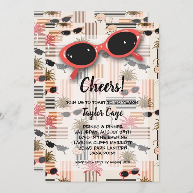 Retro Sunglasses 50th Birthday Invitations (Front/Back)