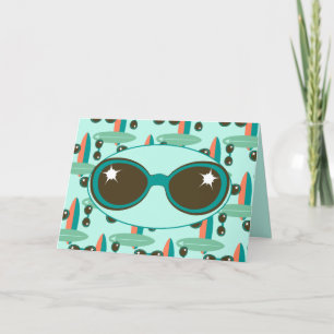 Retro Sunglasses and Surfboards Birthday Card