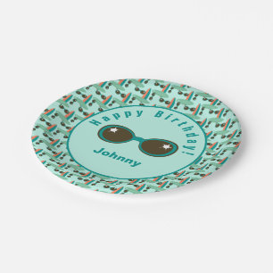 Retro Sunglasses and Surfboards Birthday Party Paper Plate