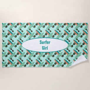 Retro Sunglasses and Surfboards Personalised Beach Towel