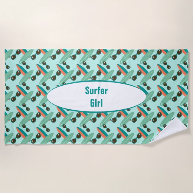 Retro Sunglasses and Surfboards Personalised Beach Towel (Front)