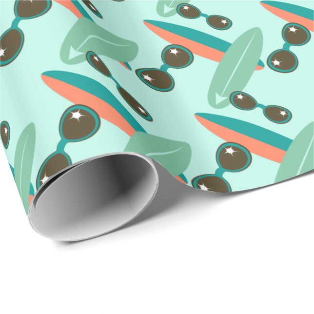 Retro Sunglasses and Surfboards Wrapping Paper (Roll Corner)
