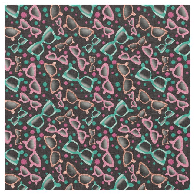 Retro Sunglasses Black Pattern Fabric (Close Up)