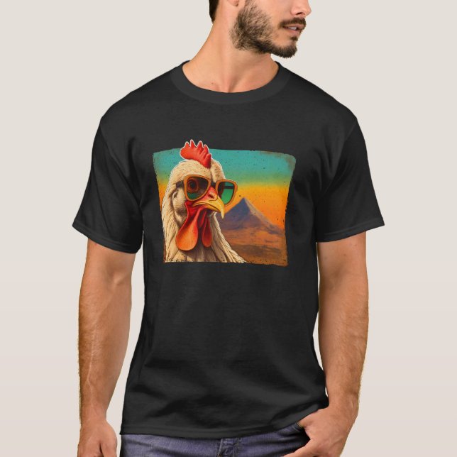 Retro Sunglasses Chicken Vintage Cool Rooster Tee (Front)