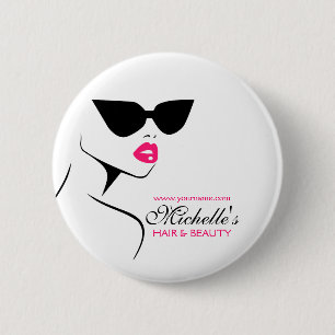 Retro sunglasses hair and beauty make up branding 6 cm round badge