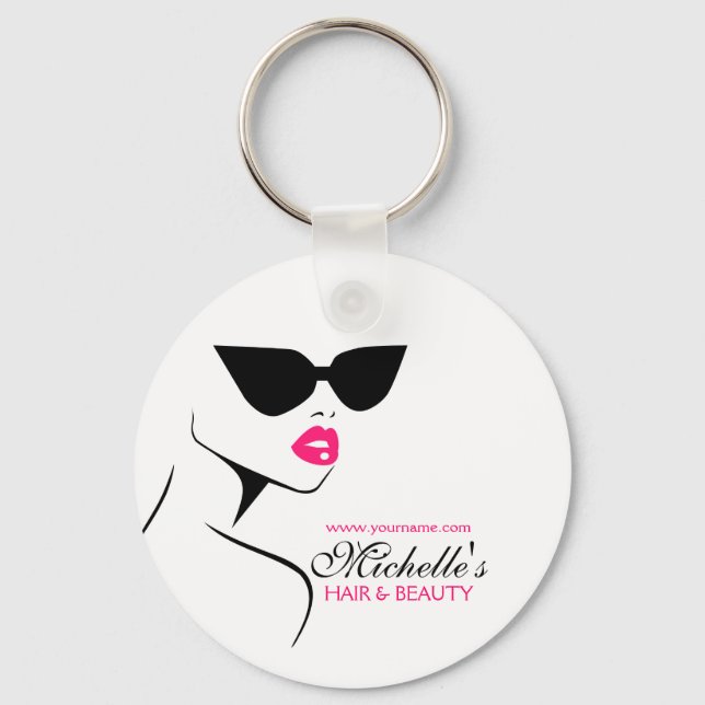Retro sunglasses hair and beauty make up branding key ring (Front)