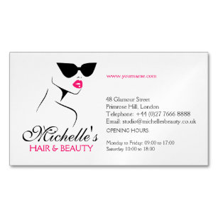 Retro sunglasses hair and beauty make up branding 	Magnetic business card