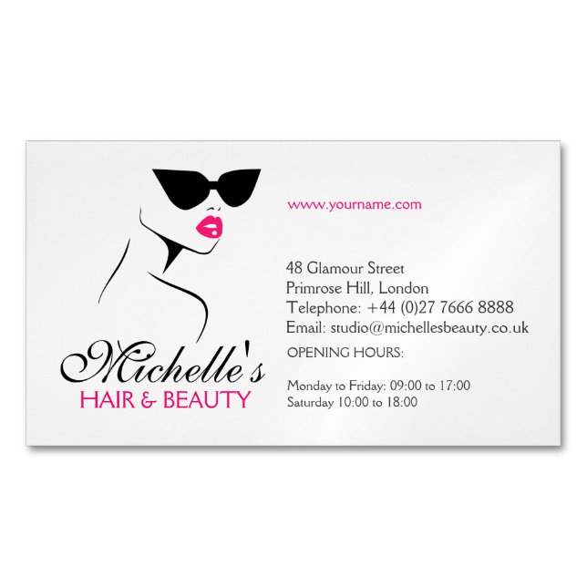 Retro sunglasses hair and beauty make up branding 	Magnetic business card (Front)