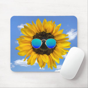 Retro Sunglasses on Sunflower  Mouse Mat