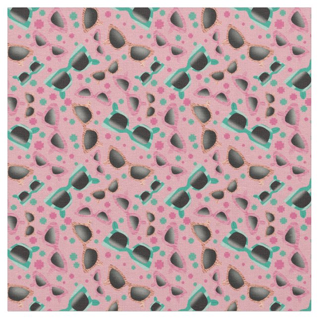 Retro Sunglasses Pink Pattern Fabric (Close Up)