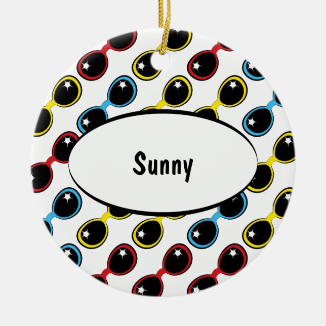 Retro Sunglasses Primary Ceramic Tree Decoration (Front)