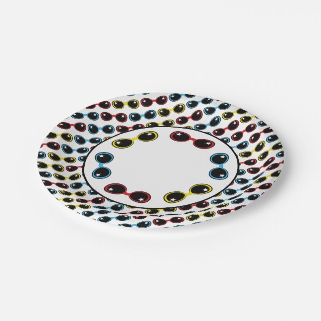 Retro Sunglasses Primary Hues Red Yellow Blue Paper Plate (Angled)