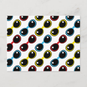 Retro Sunglasses Primary Hues Red Yellow Blue Postcard