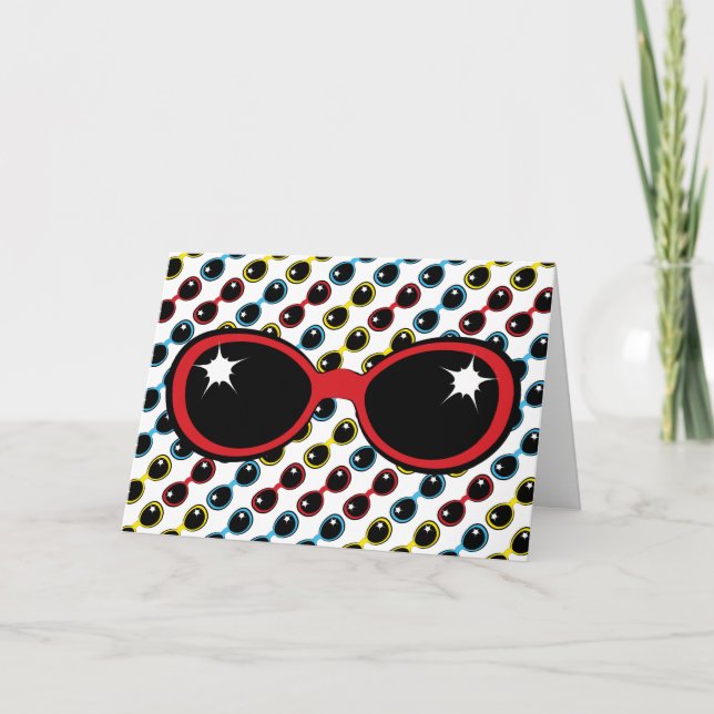Retro Sunglasses Red Blue Yellow Good Wishes Card (Front)
