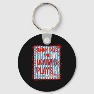 Retro sunny baseball double plays women girl sport key ring