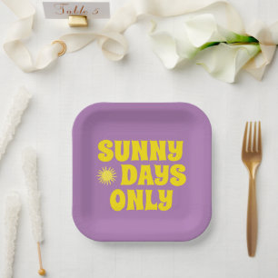 Retro Sunny Days Only Quote Happy Summer Purple Paper Plate
