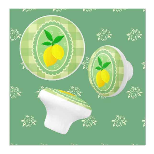Retro Sunny Lemon Yellow Spring Green Ceramic Knob (Country kitchen cabinet knobs.)