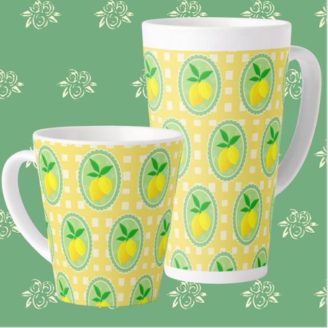 Retro Sunny Lemon Yellow Spring Green Latte Mug (Sunny yellow latte mugs to start the day of right!)