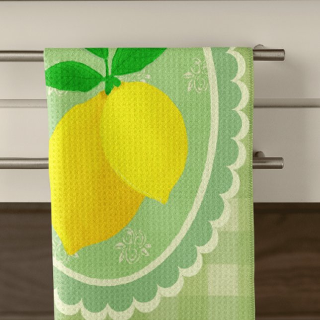 Retro Sunny Lemon Yellow Spring Green Tea Towel (Fresh lemons for your kitchen! )
