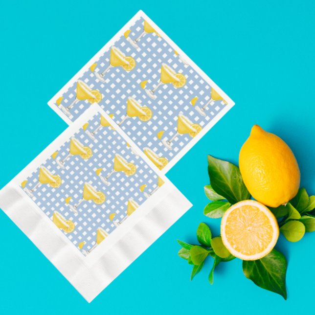 Retro Sunny Yellow Lemon Drop Blue Check Napkin (Perfect lemon party napkins!)