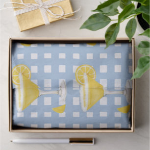 Retro Sunny Yellow Lemon Drop Blue Check Tissue Paper