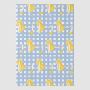 Retro Sunny Yellow Lemon Drop Blue Check Tissue Paper
