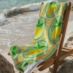 Retro Sunny Yellow Lemons Beach Towel