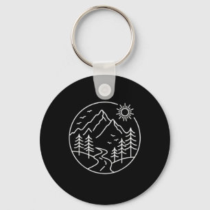Retro Sunrise Mountain Nature Hiking Camping Outdo Key Ring