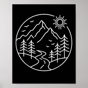Retro Sunrise Mountain Nature Hiking Camping Outdo Poster
