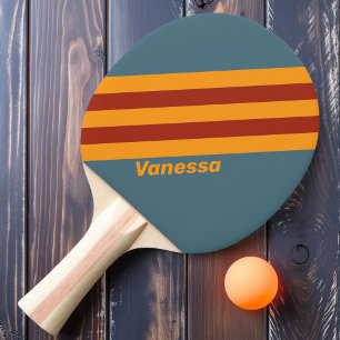 Retro Sunrise on Slate Stripes with Name Ping Pong Paddle