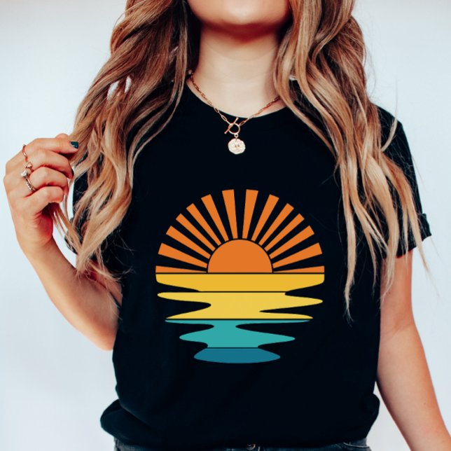 Retro Sunrise Sunset; Bold Minimal Summer Graphic  T-Shirt (Creator Uploaded)