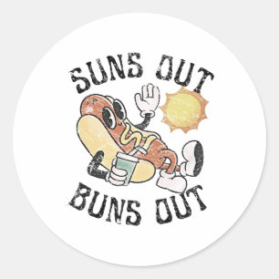 Retro Suns Out Buns Out Cute Hot Dog Bbq Fourth Of Classic Round Sticker