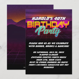 Retro Sunset 1980s 80s 40th Birthday Party Invitation