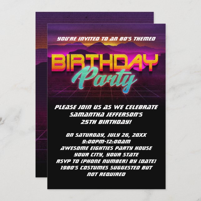Retro Sunset 1980s 80s Birthday Party Invitation (Front/Back)