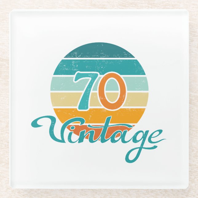 Retro Sunset 70 Vintage Distressed Glass Coaster (Front)