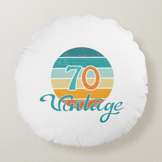 Retro Sunset 70 Vintage Distressed Round Cushion (Front)