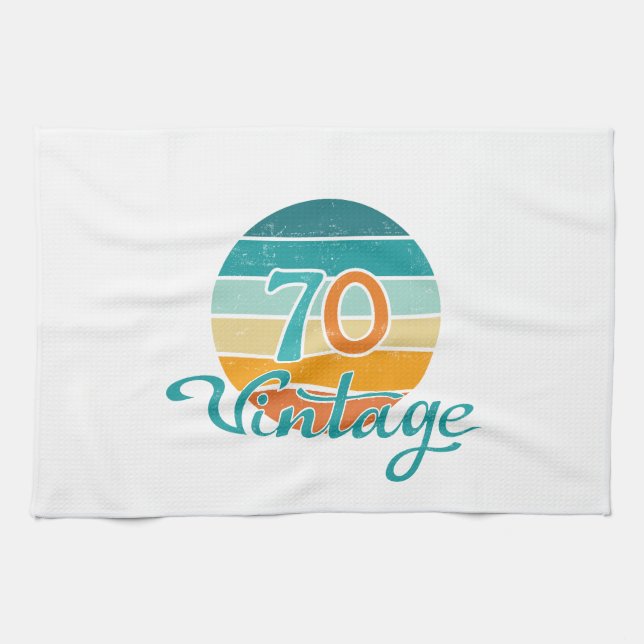 Retro Sunset 70 Vintage Distressed Tea Towel (Horizontal)